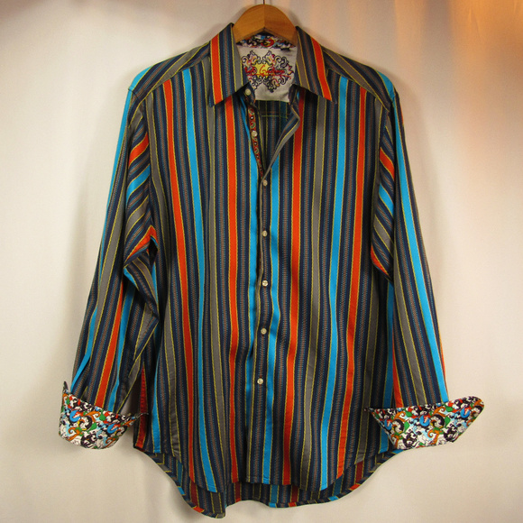 Robert Graham Other - Robert Graham Blue Orange Stripe Button Down Shirt